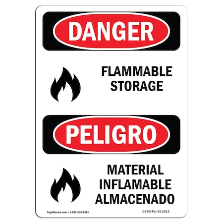 Signmission Safety Sign, OSHA Danger, 24" Height, Rigid Plastic, Flammable Storage, Bilingual Spanish OS-DS-P-1824-VS-2015